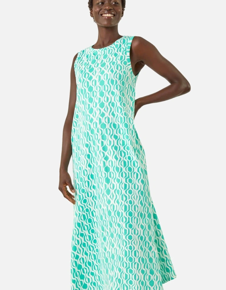 Geo Print Pocket Midi Dress