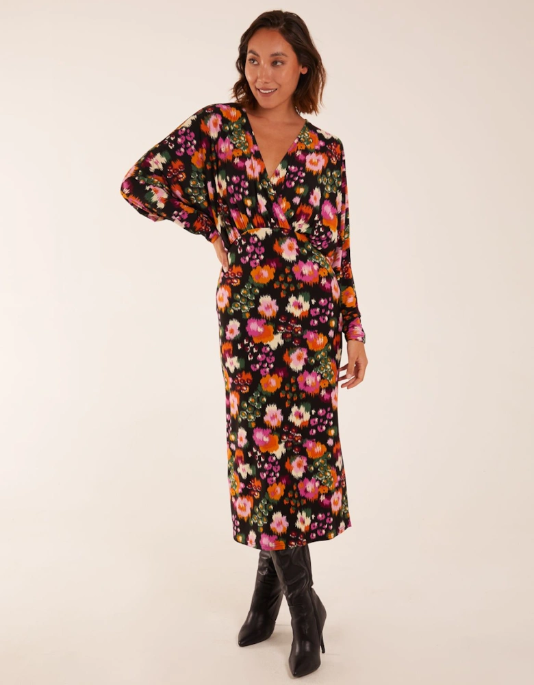 Wrap Batwing Midi Dress With Side Split