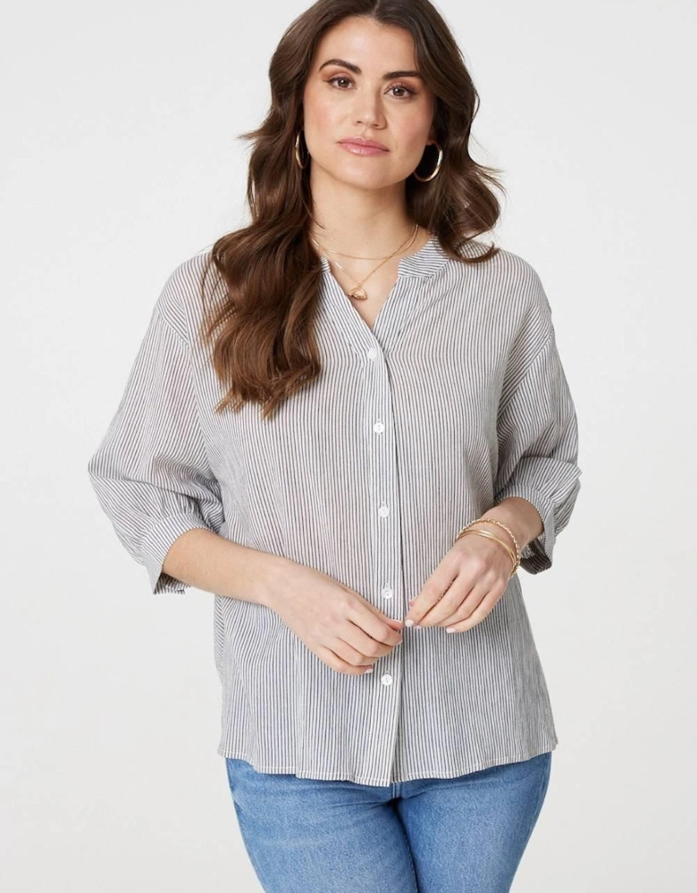 Pinstripe Relaxed Button Back Blouse