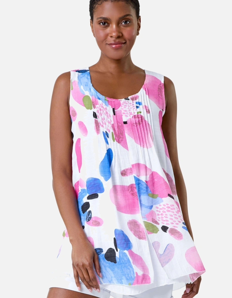 Abstract Print Pintuck Overlay Vest Top