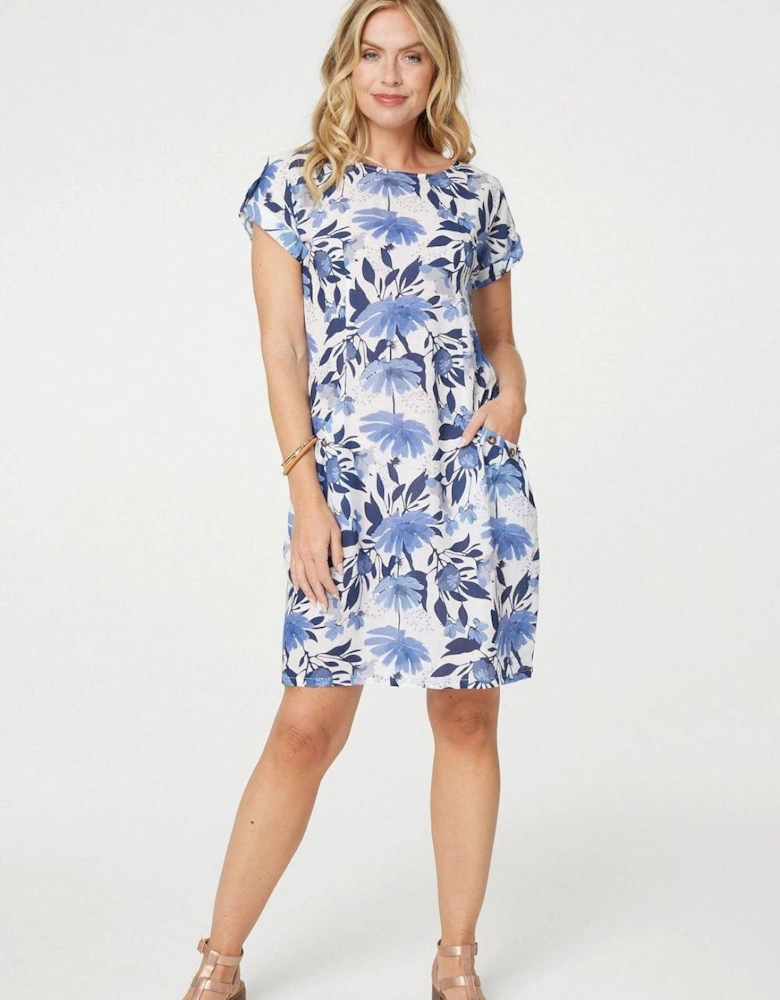Floral Cap Sleeve Short Shift Dress