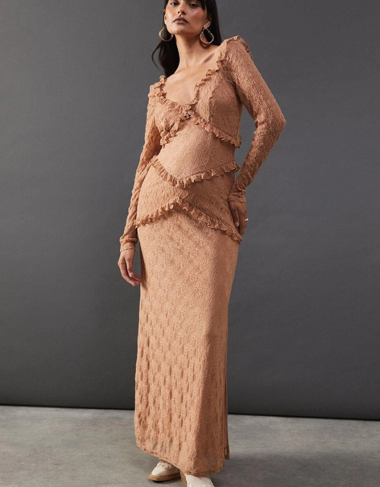 Mixed Lace Sweetheart Neck Maxi Dress