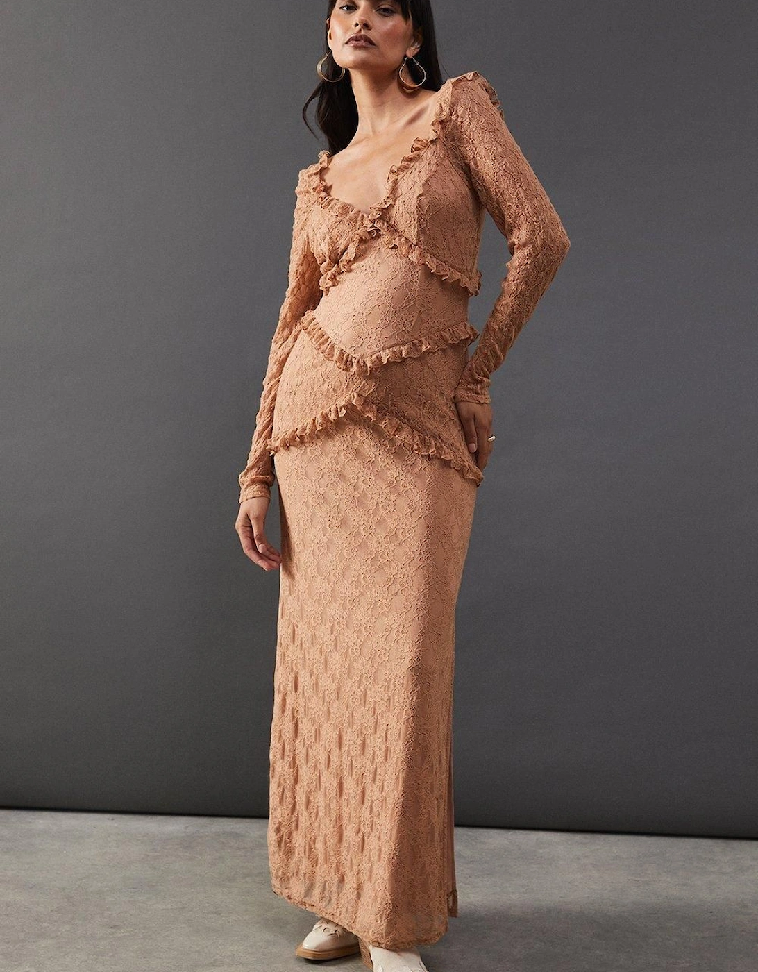 Mixed Lace Sweetheart Neck Maxi Dress, 2 of 1