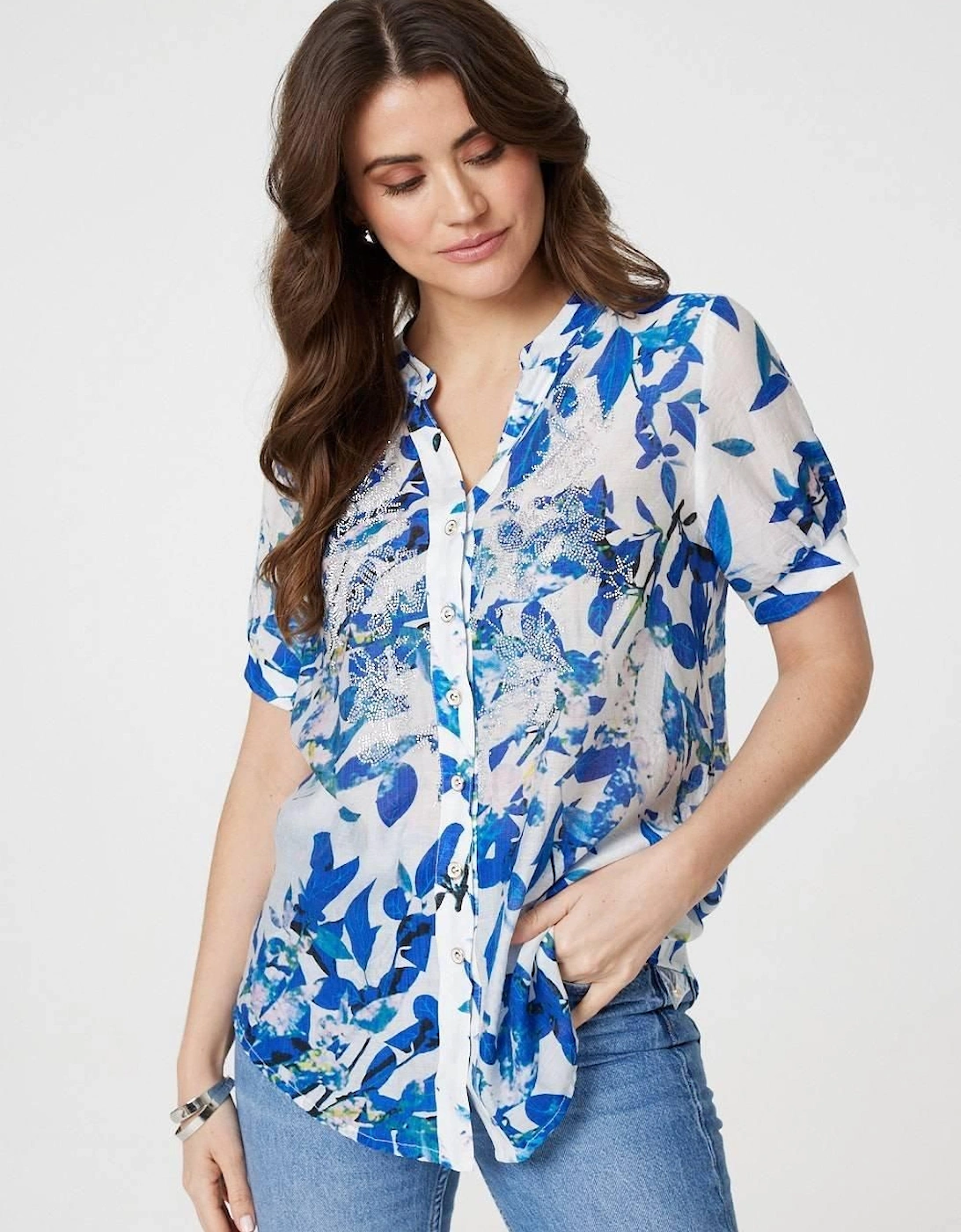 Leaf Print Short Puff Sleeve Shirt, 2 of 1