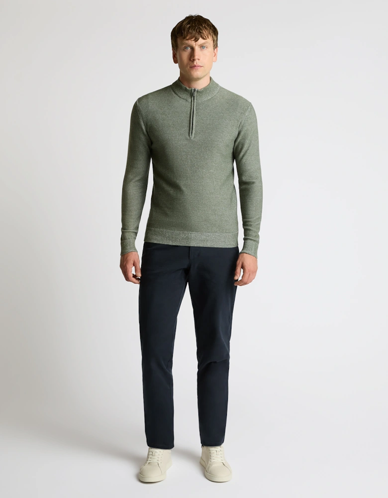Two Tone Half Zip Knit Sweater - Green