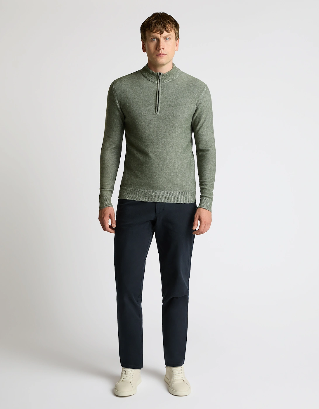 Two Tone Half Zip Knit Sweater - Green