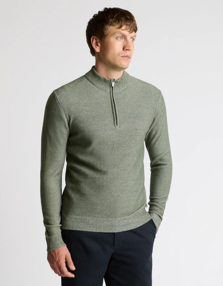 Two Tone Half Zip Knit Sweater - Green
