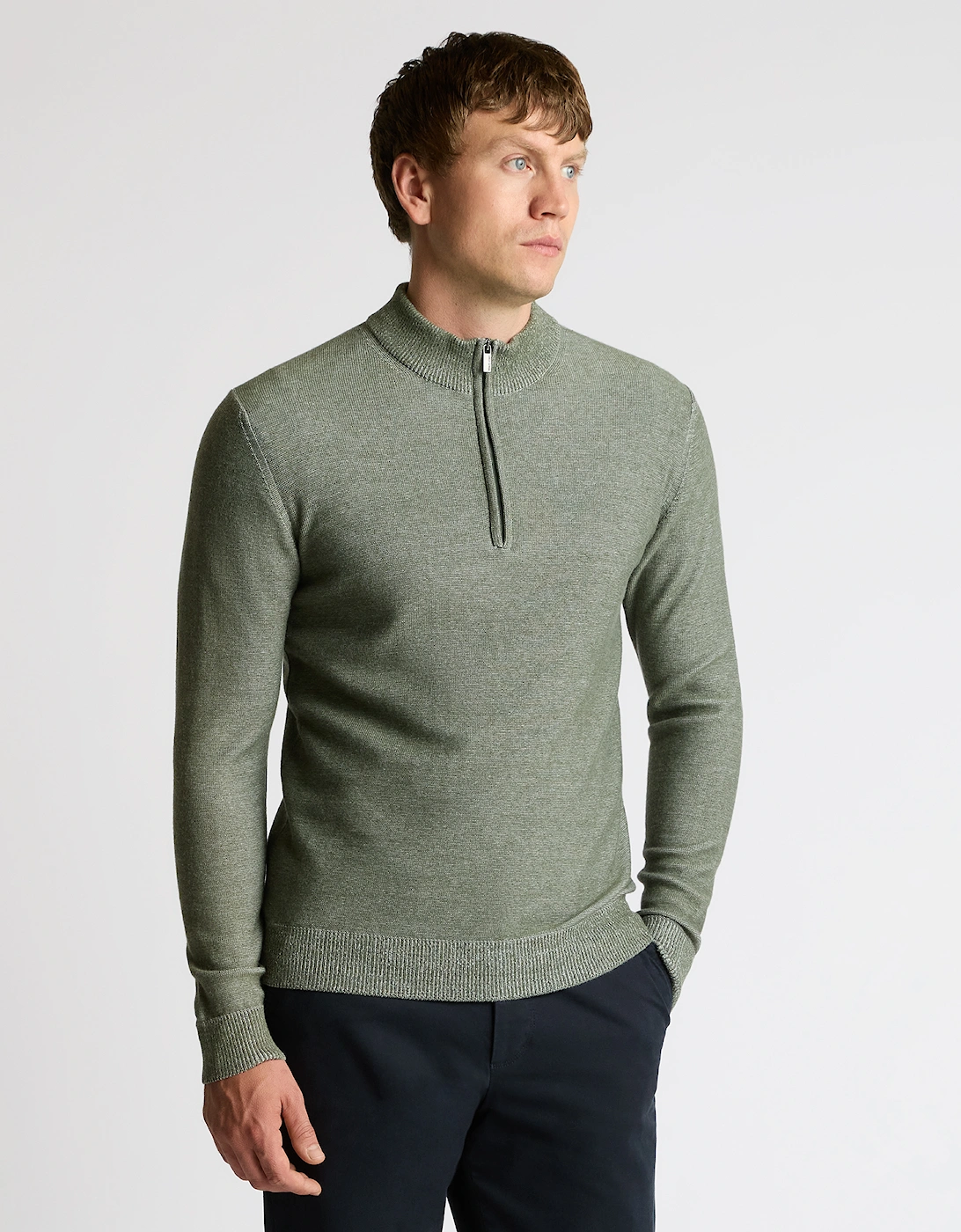 Two Tone Half Zip Knit Sweater - Green
