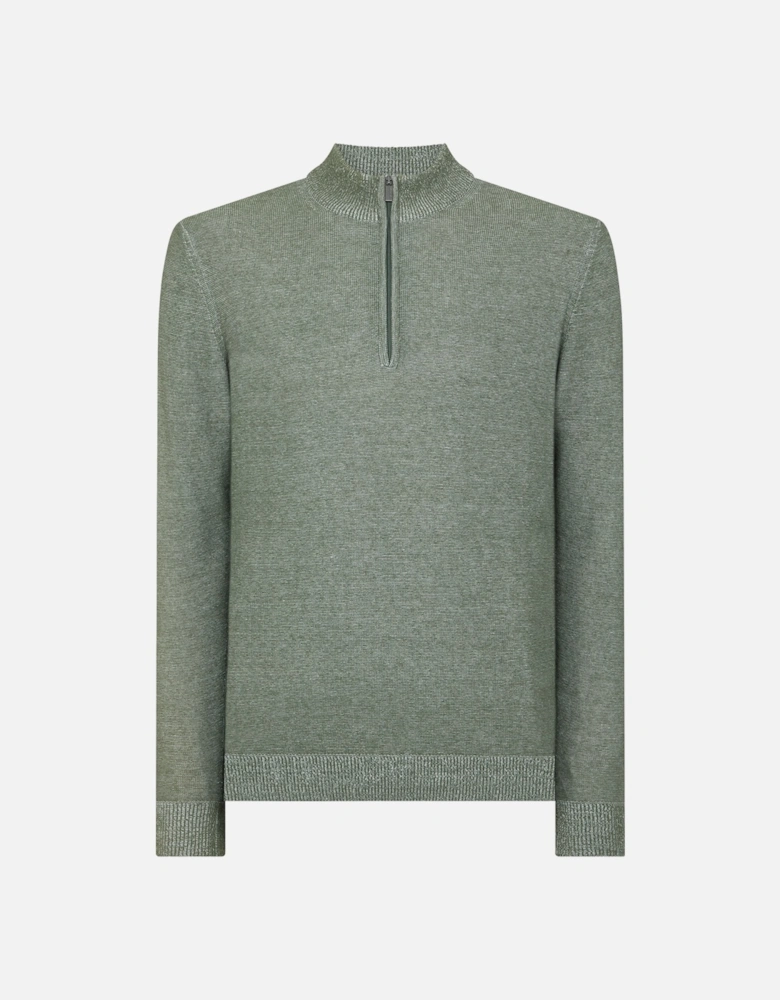 Two Tone Half Zip Knit Sweater - Green