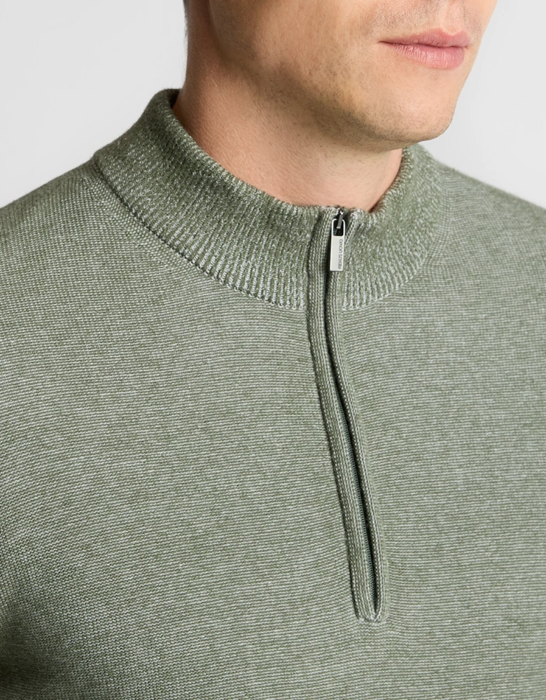Two Tone Half Zip Knit Sweater - Green