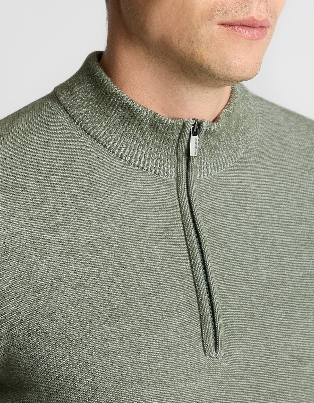 Two Tone Half Zip Knit Sweater - Green