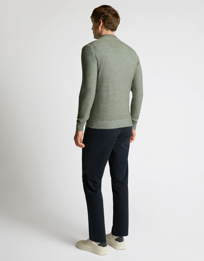 Two Tone Half Zip Knit Sweater - Green