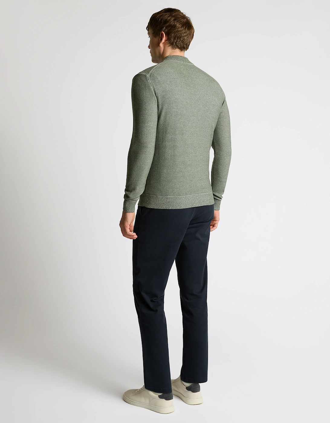 Two Tone Half Zip Knit Sweater - Green