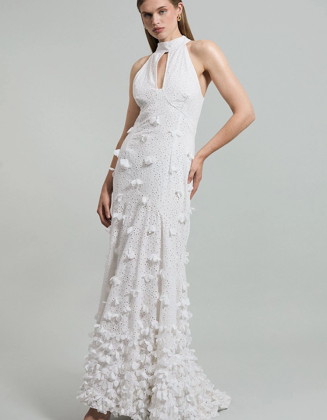 Petal Applique Embellished Broderie Rosette Maxi Dress, 2 of 1