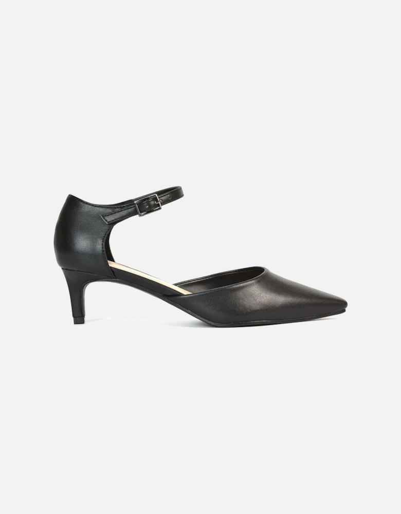 'Kacey' Kitten Low Heel Ankle Strap Pointed Toe Shoes