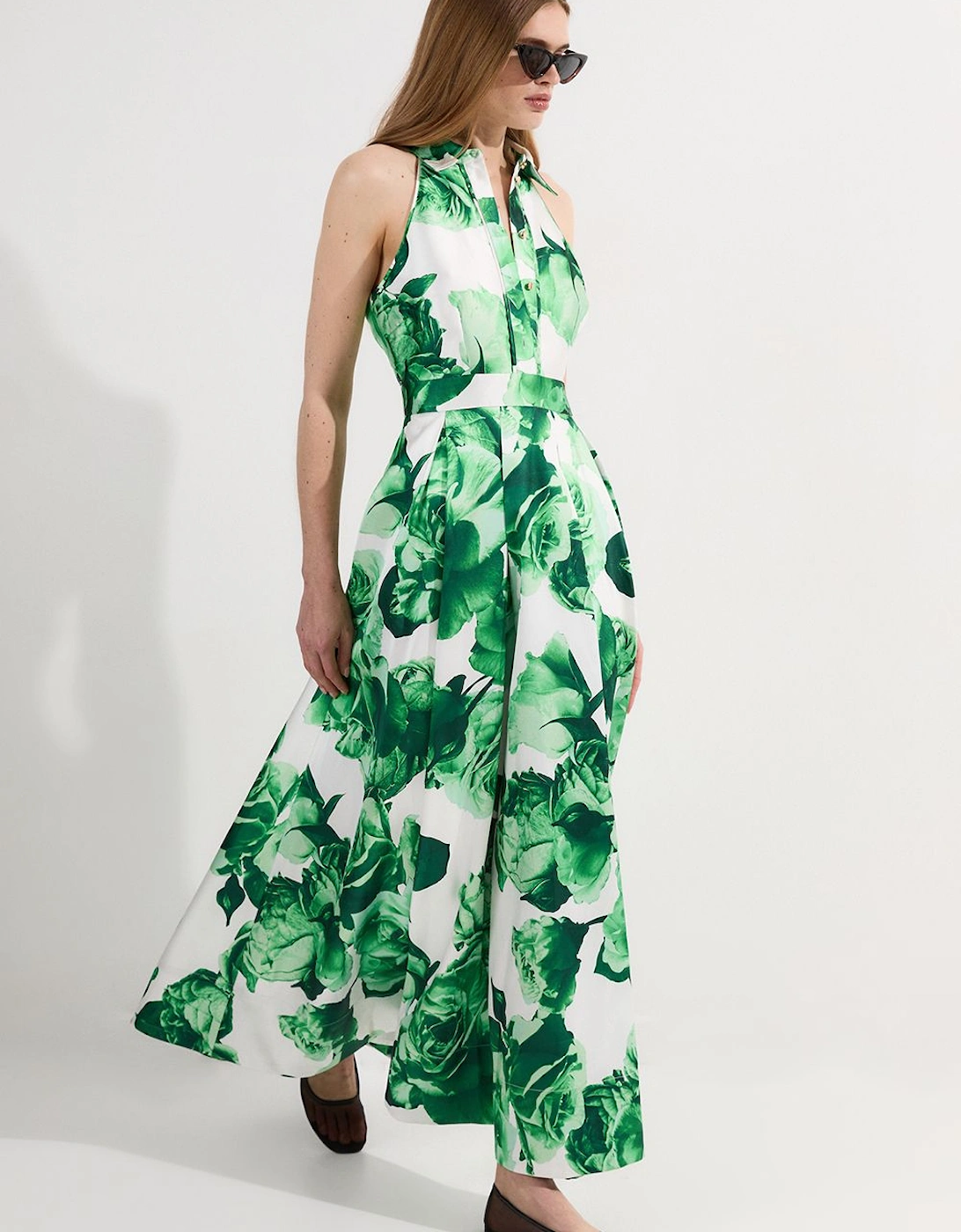 Rose Print Twill Collared Maxi Dress, 2 of 1