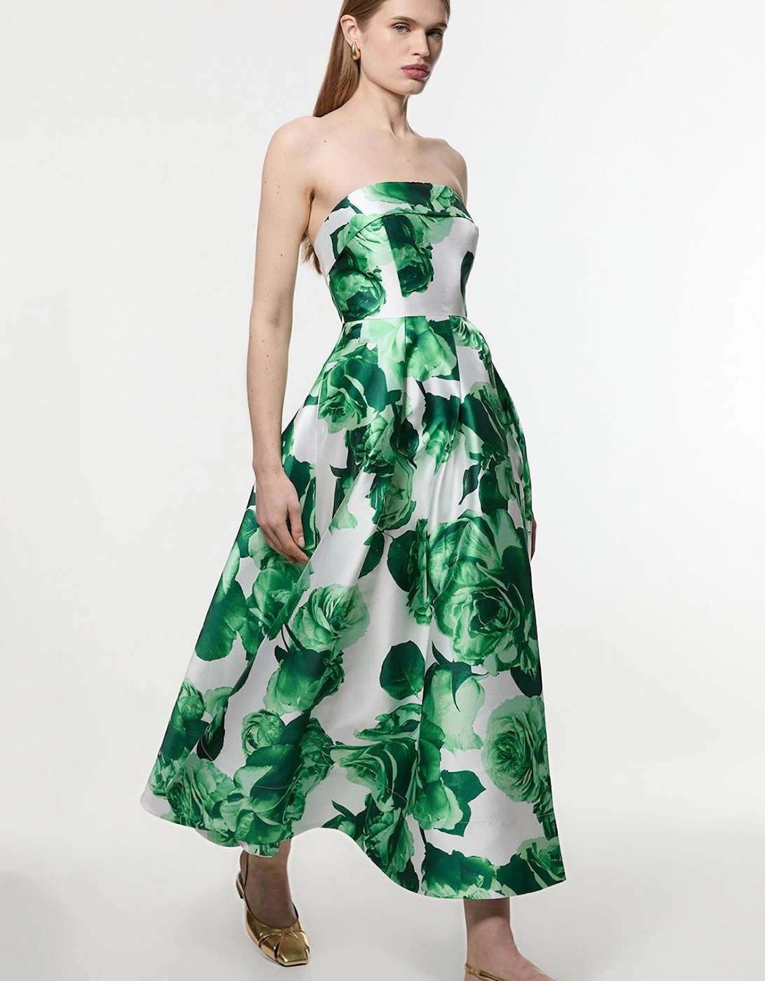 Green Rose Twill Maxi Split Prom Dress, 2 of 1