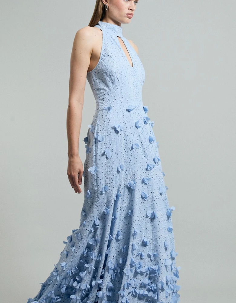 Petal Applique Embellished Broderie Rosette Maxi Dress