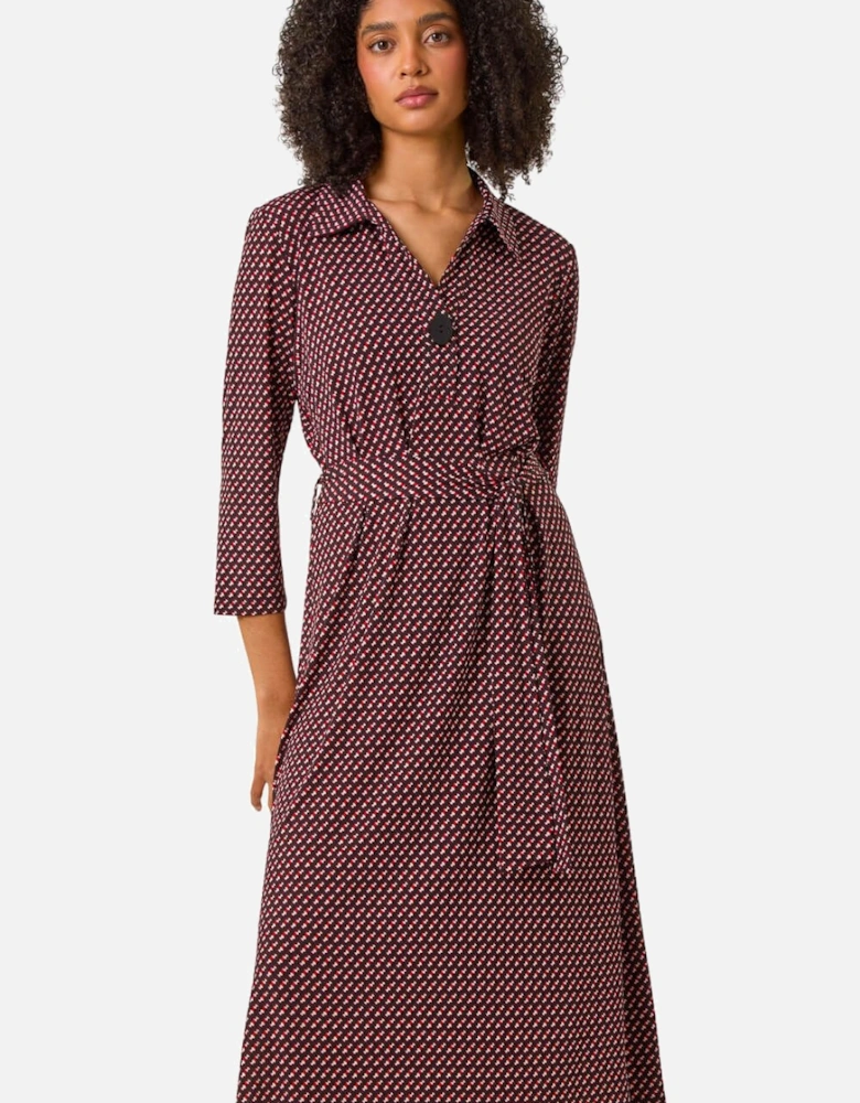 Geometric Stretch Midi Shirt Dress