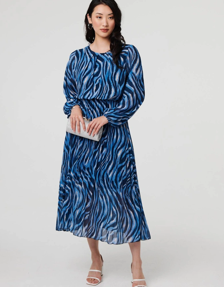 Animal Print Pleated Midi Dress
