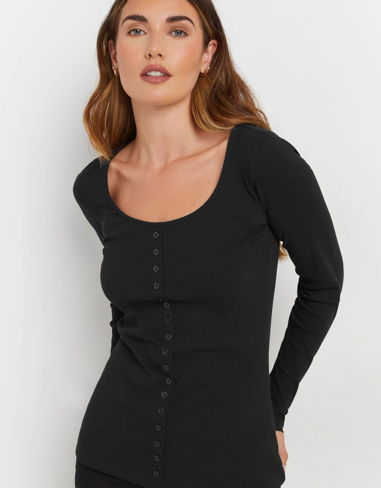 Tall Ribbed Button Long Sleeve Top