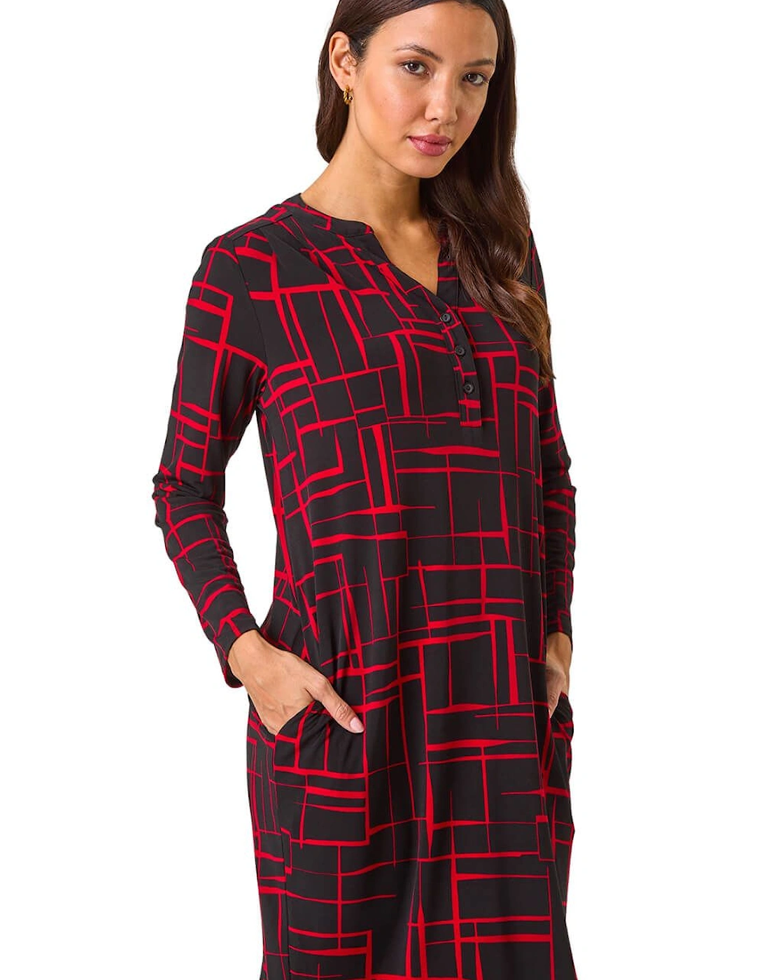 Geo Print Cocoon Stretch Dress, 2 of 1
