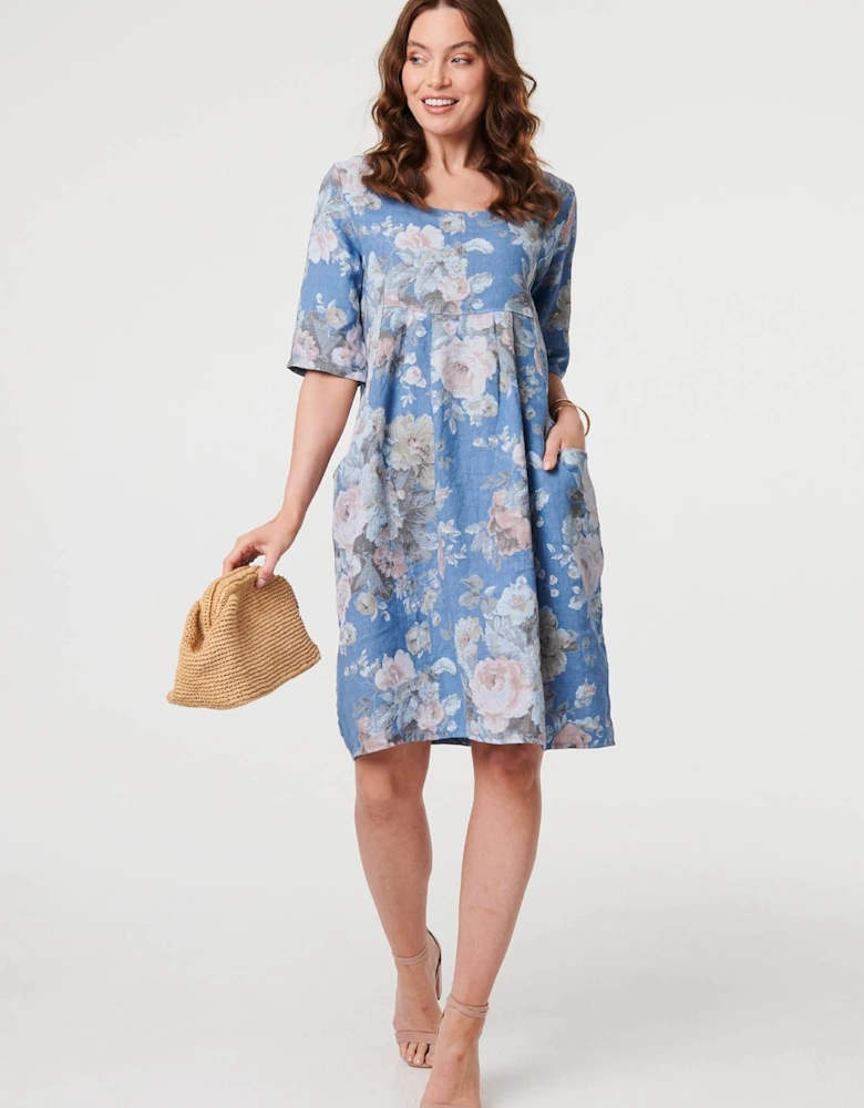 Floral 3/4 Sleeve Relaxed Short Dress