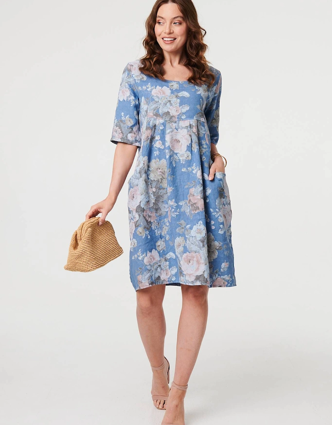 Floral 3/4 Sleeve Relaxed Short Dress, 2 of 1