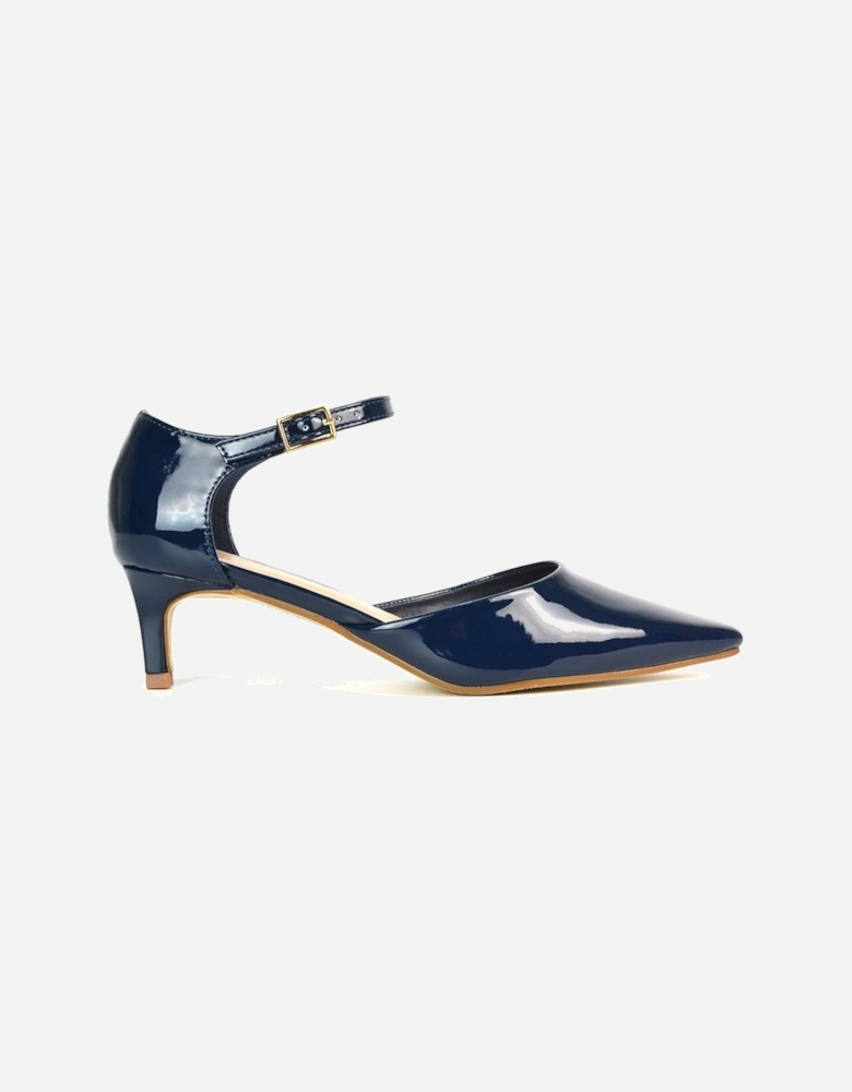 'Kacey' Kitten Low Heel Ankle Strap Pointed Toe Shoes