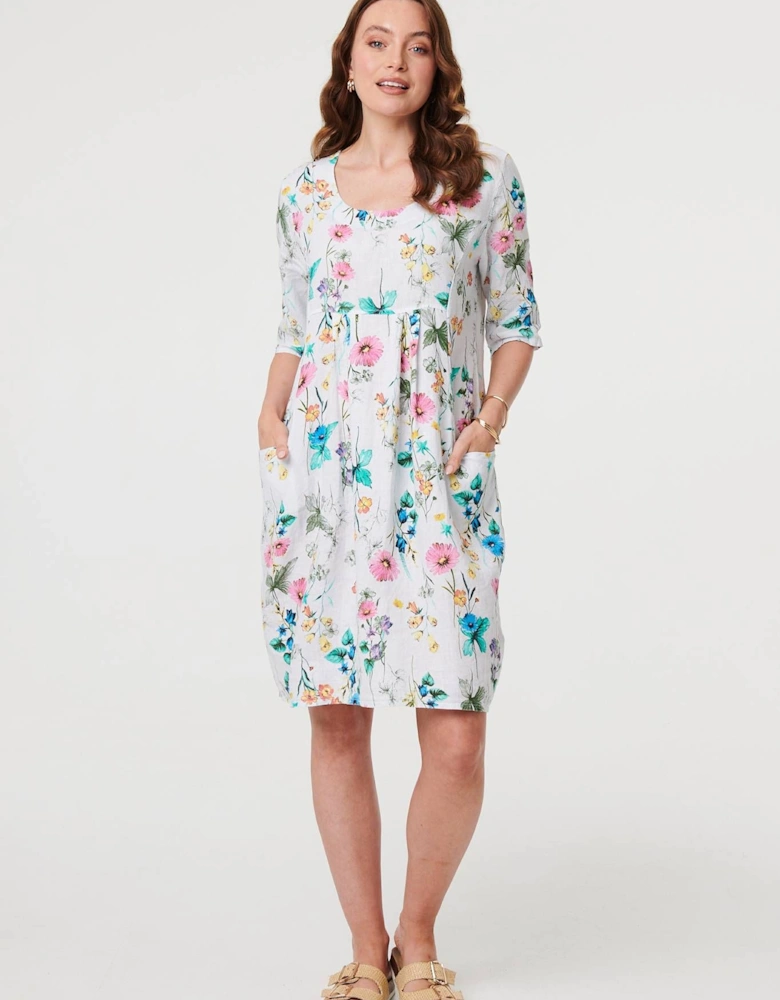 Floral 3/4 Sleeve Short Shift Dress