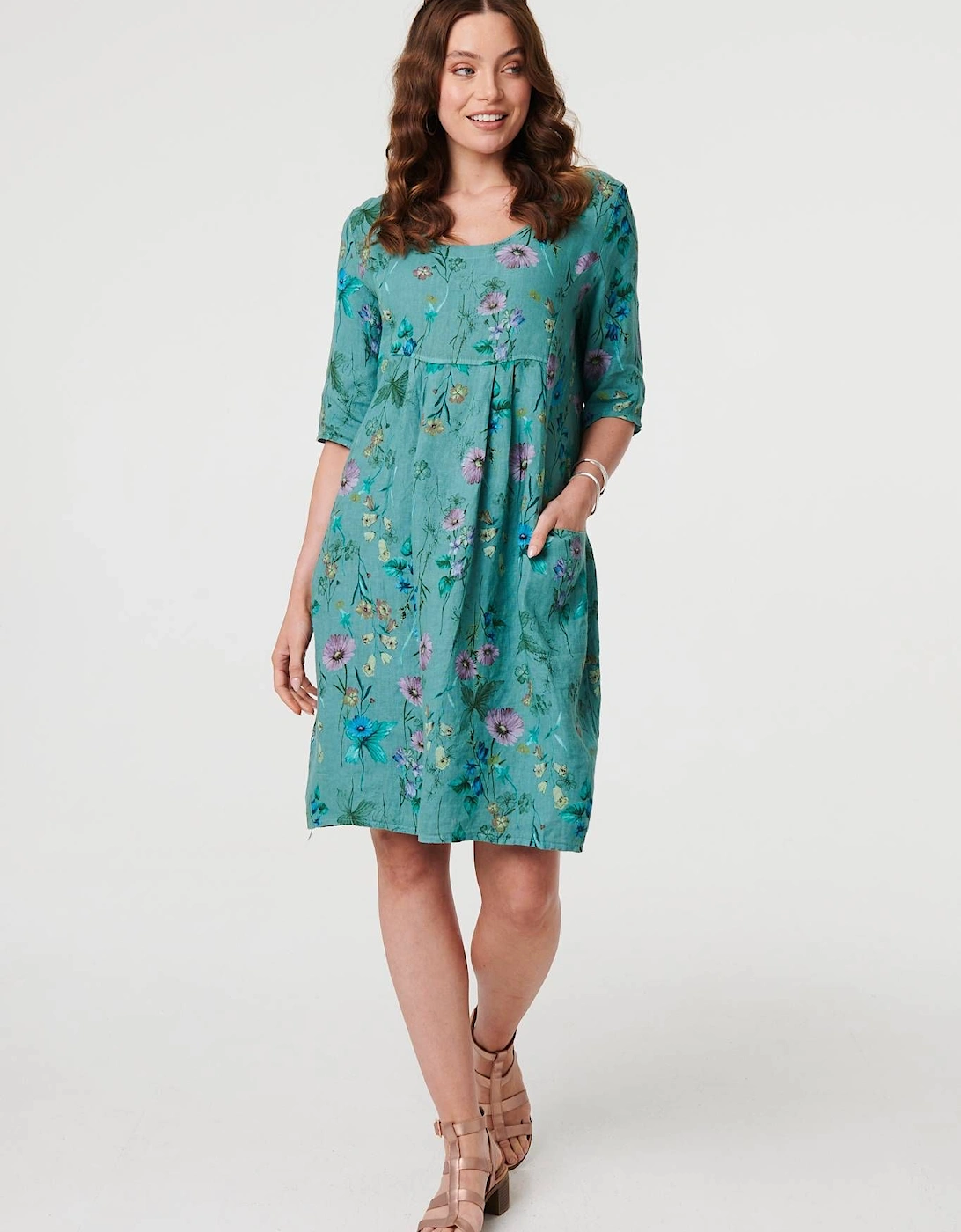Floral 3/4 Sleeve Short Shift Dress, 2 of 1