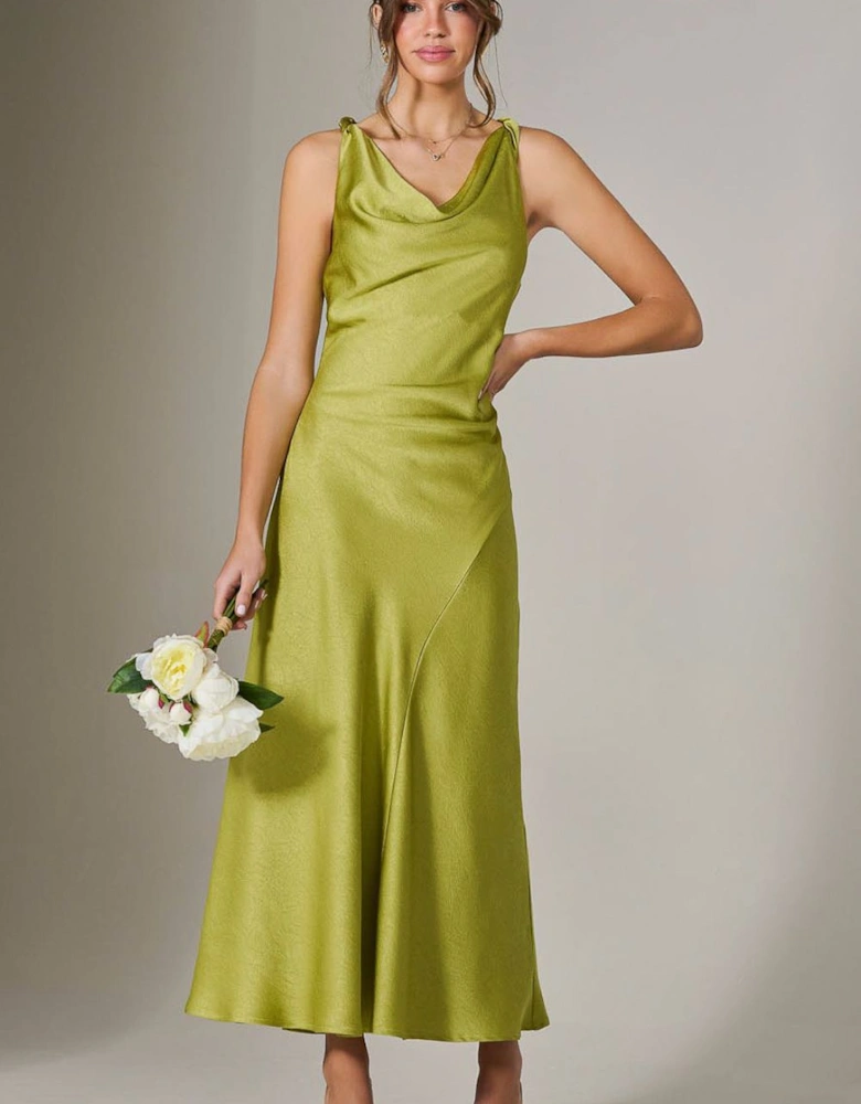 Twisted Shoulder Cowl Neck Midaxi Dress
