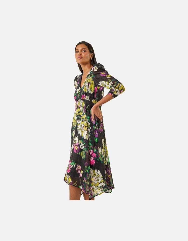 Floral Print Chiffon Midi Dress