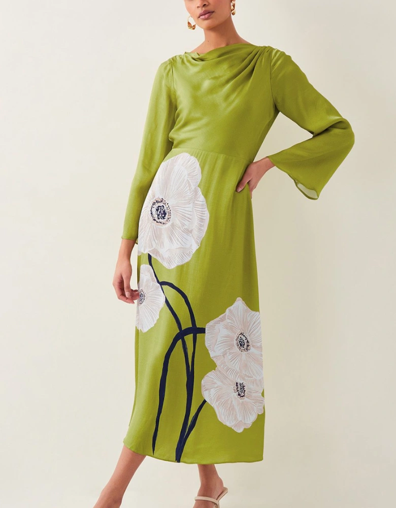 Molly Floral Print Satin Dress Black