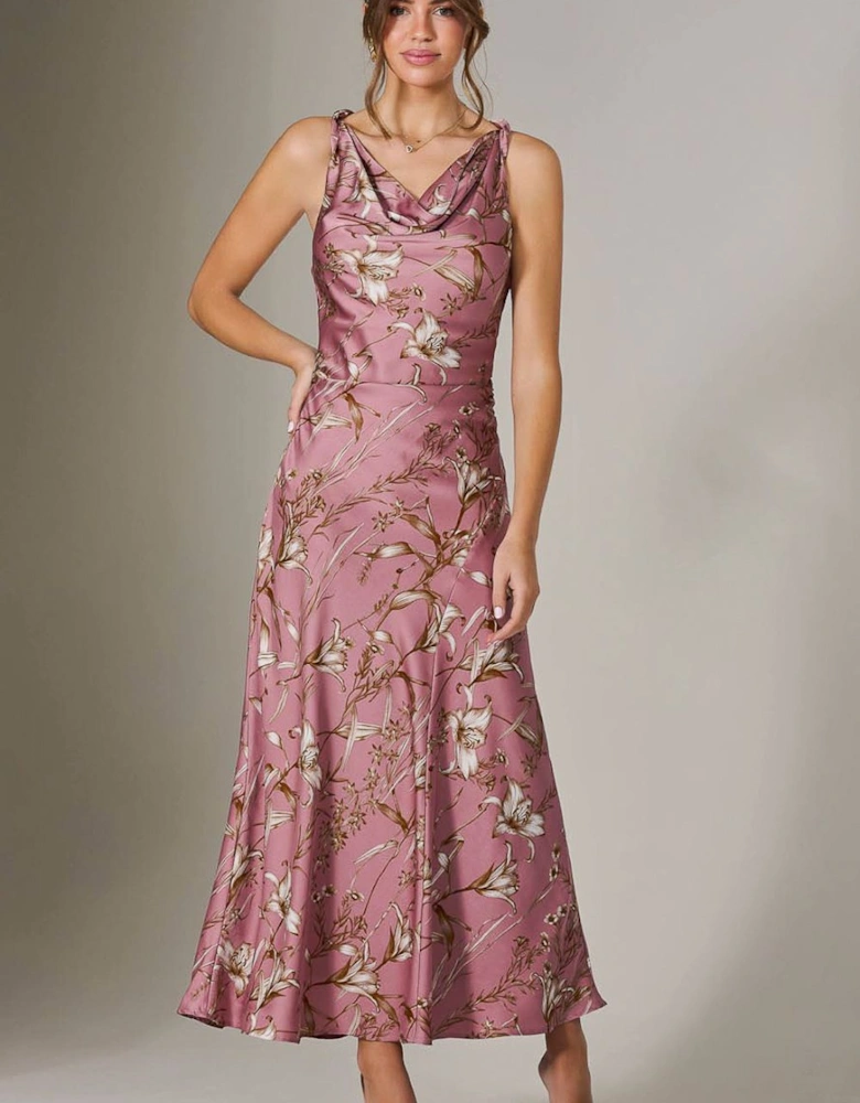 Twisted Shoulder Cowl Neck Midaxi Dress