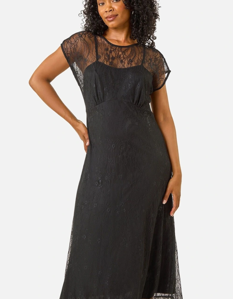 Petite Lace Stretch Midi Dress