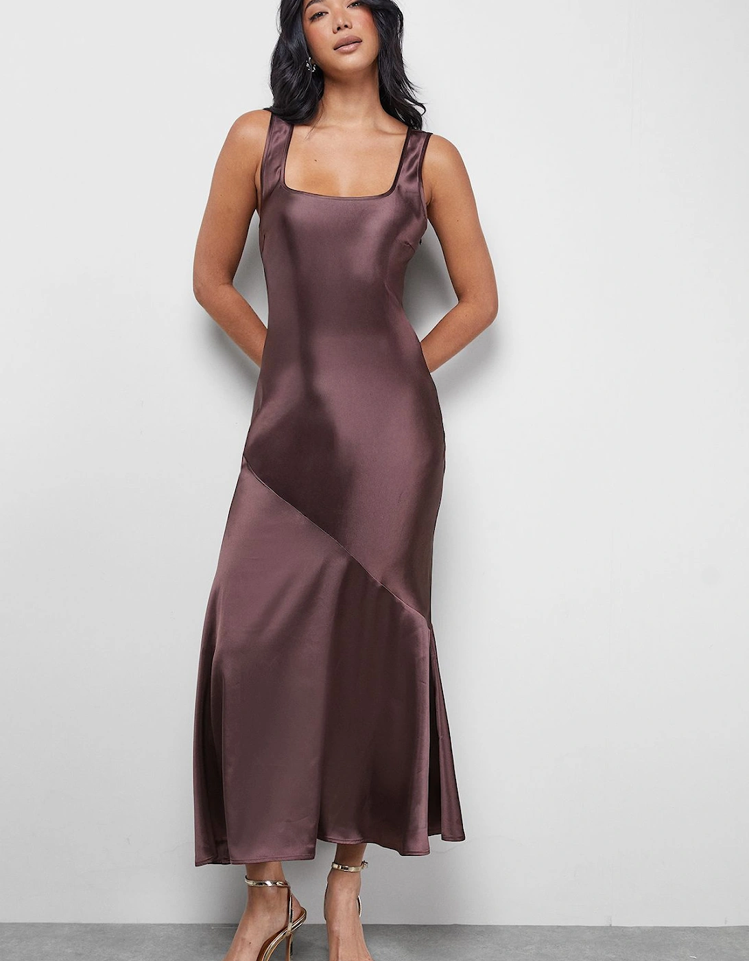 Satin Scoop Neck Bias Midi Slip Dress, 2 of 1