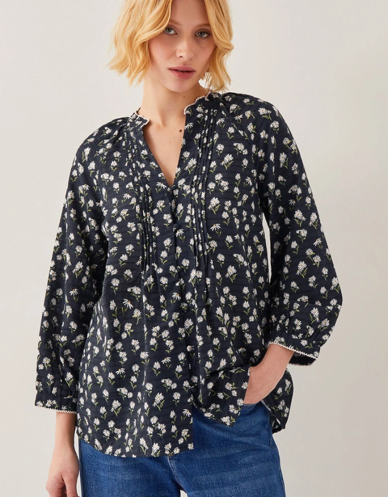 Orielle Pintuck Floral Blouse Black