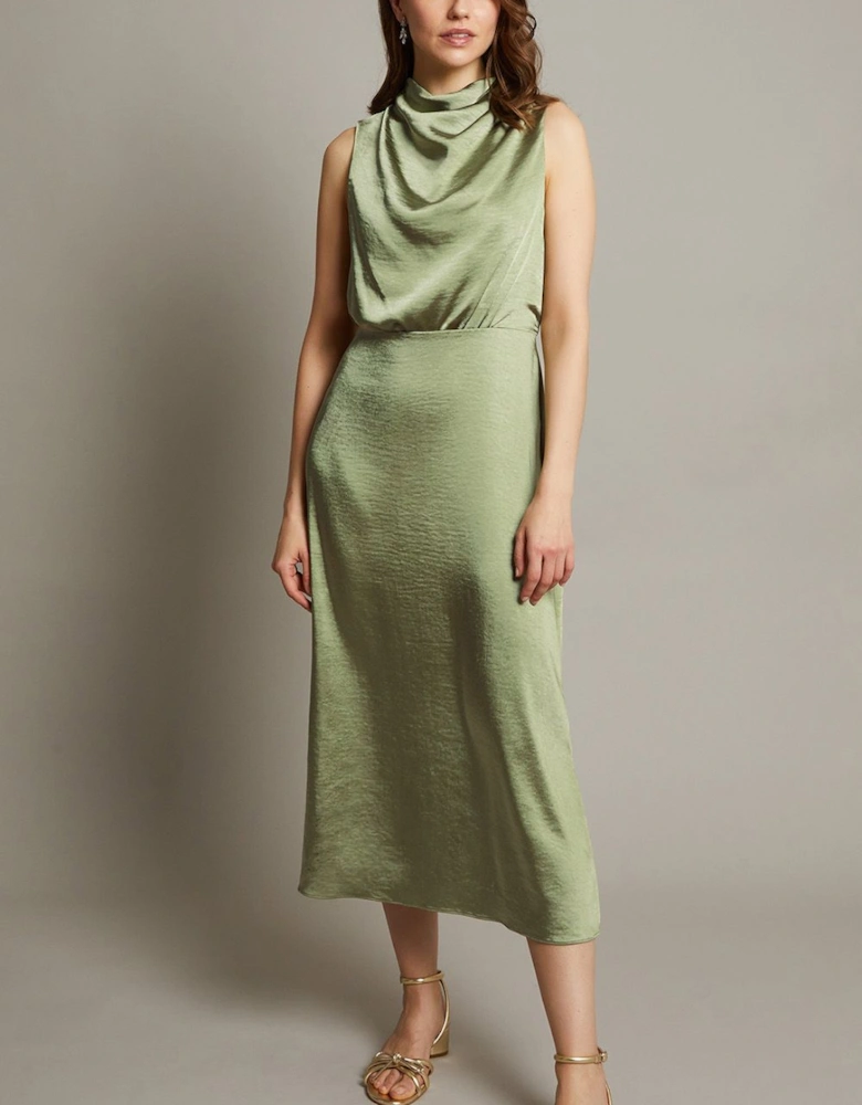 Livia Satin Cowl Halter Midi Dress Blue