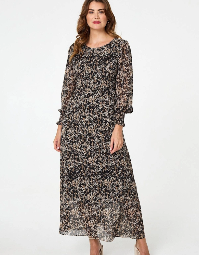 Printed Long Sleeve Layered Maxi Dress