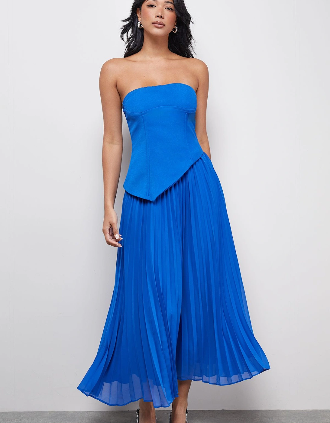 Bandeau Bodice Pleated Chiffon Midi Dress, 2 of 1