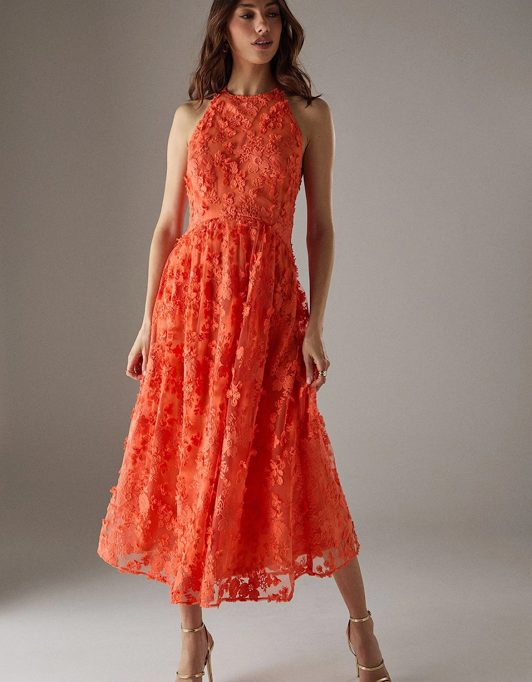 3D Embroidered Halter Open Back Midi Dress, 2 of 1