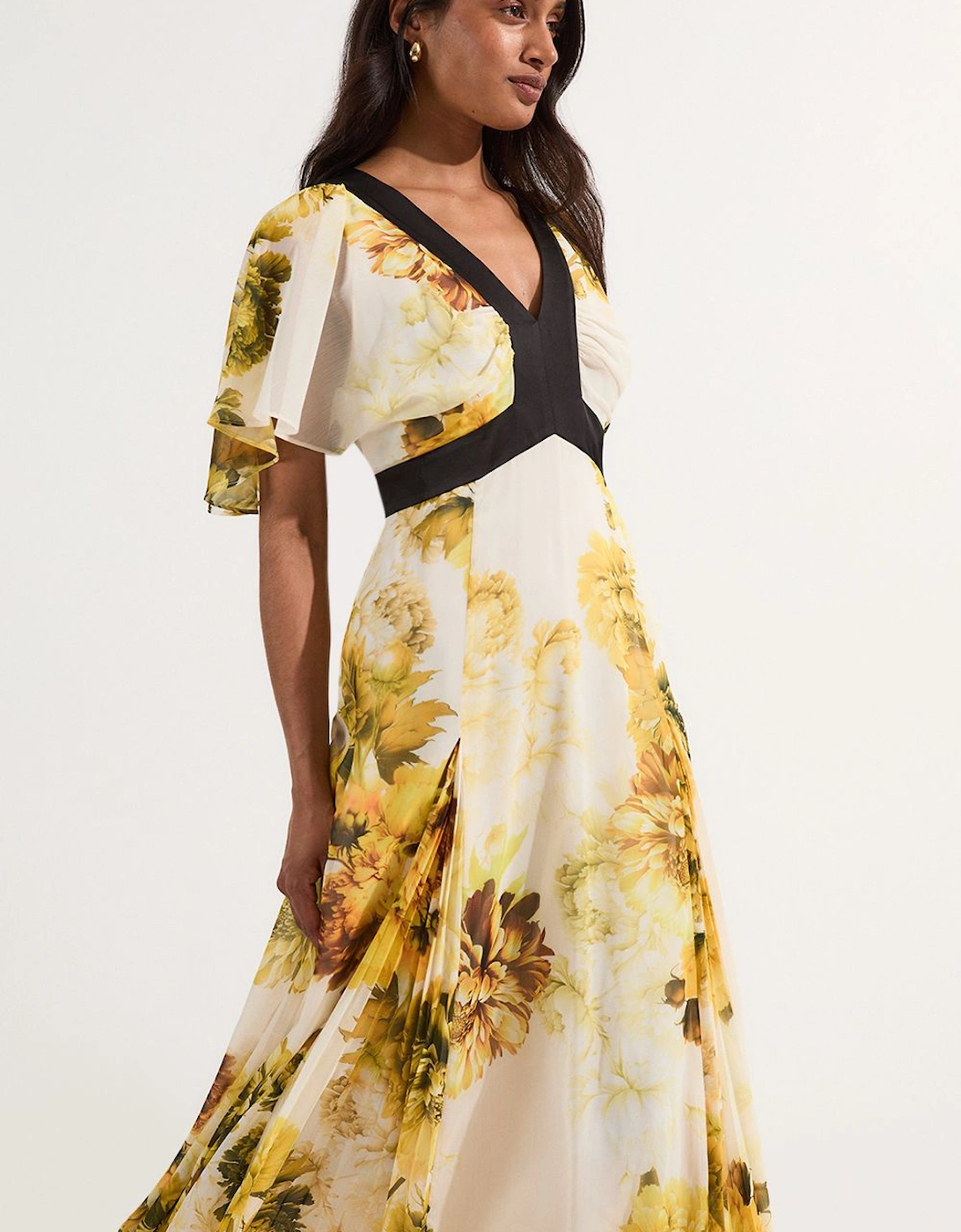 Pleated Floral Godet Pannell Woven Maxi Dress, 2 of 1