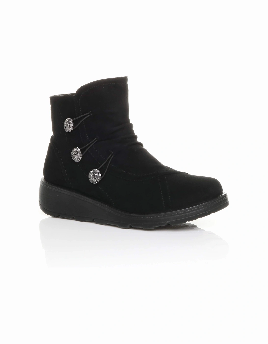 Low Wedge Heel Comfort Button Faux Suede Ankle Boots, 2 of 1