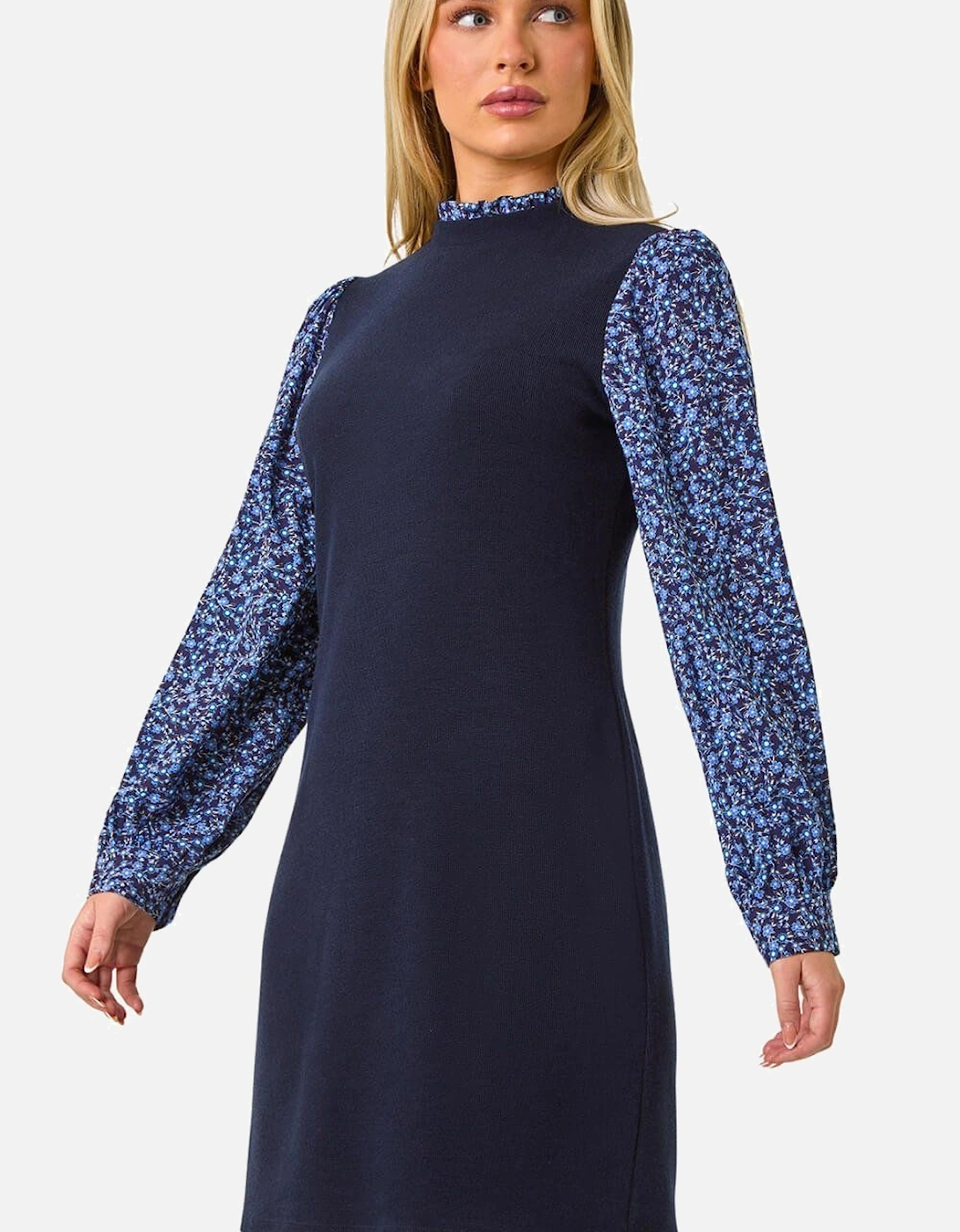 Petite Contrast Frill Neck Stretch Dress, 2 of 1
