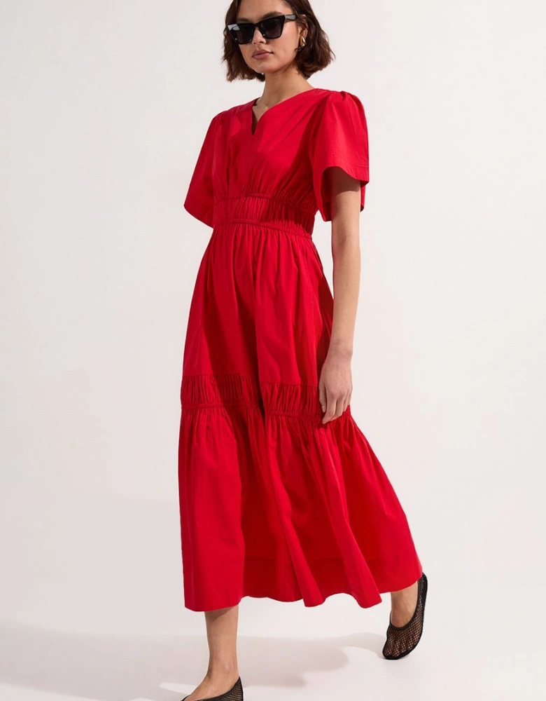 Shirred Cotton Tiered Woven Maxi Dress