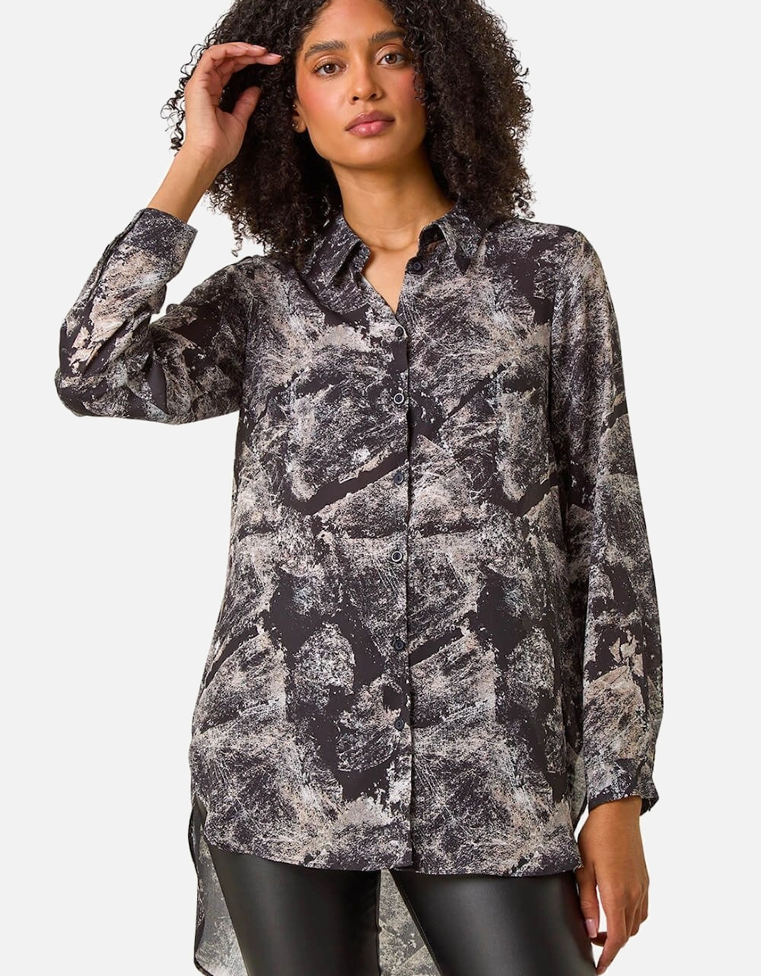 Abstract Print Collar Button Detail Blouse, 2 of 1