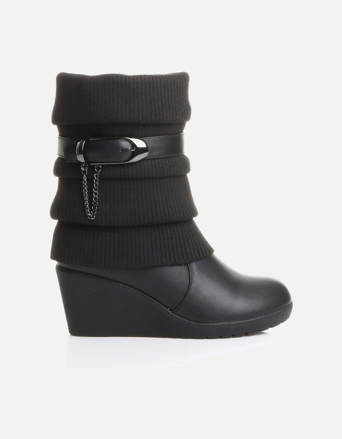 Mid Wedge Heel Slouch Faux Leather Ankle Boots, 2 of 1