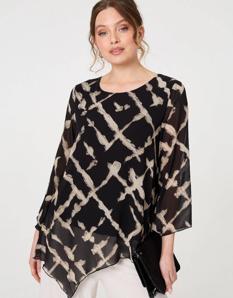 Printed Asymmetric Semi Sheer Tunic Top