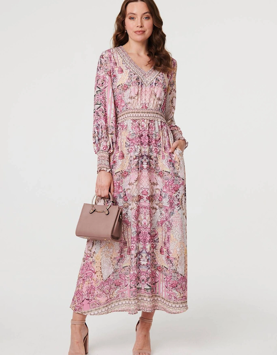 Floral Border Print Empire Maxi Dress, 2 of 1